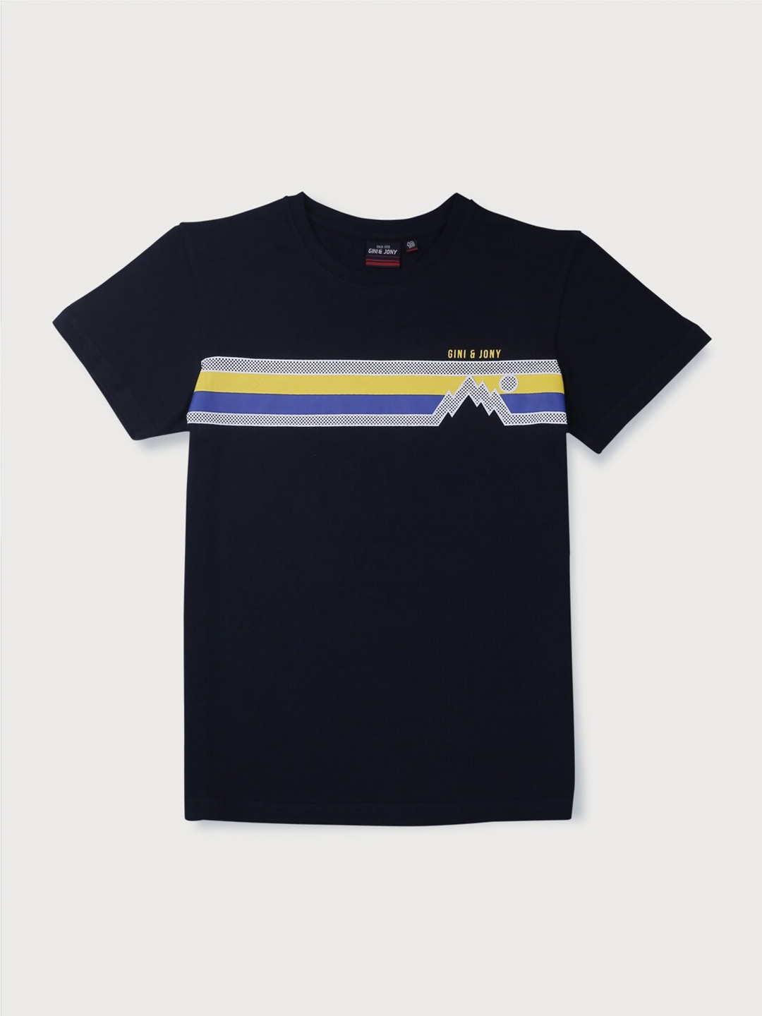 

Gini and Jony Boys Colourblocked Round Neck Cotton T-shirt, Navy blue