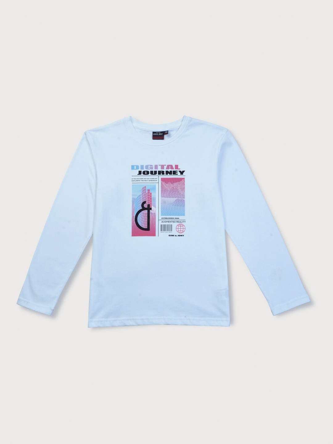 

Gini and Jony Boys Graphic Printed Long Sleeves Cotton T-shirt, White
