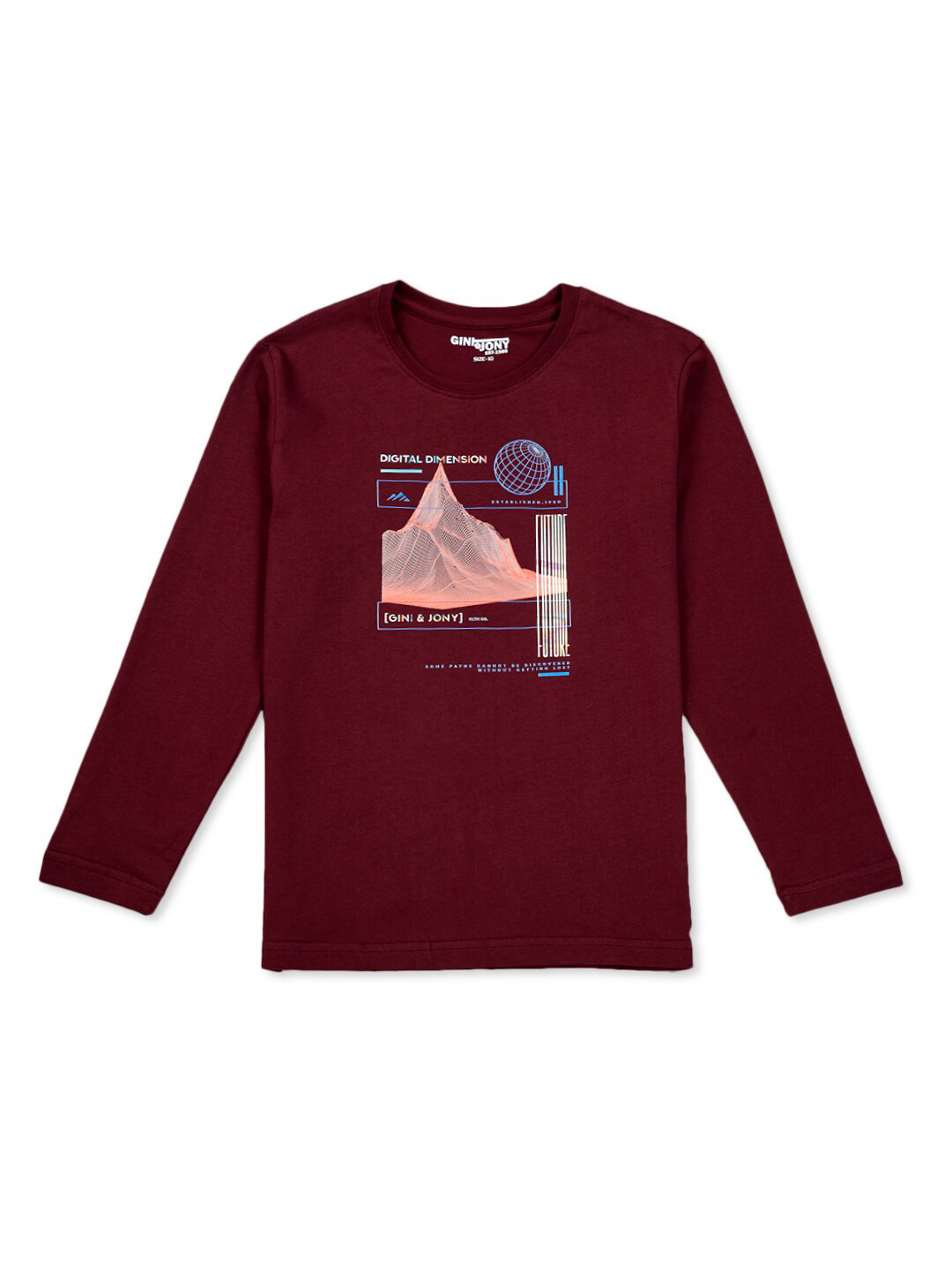 

Gini and Jony Boys Graphic Printed Long Sleeves Cotton T-shirt, Maroon