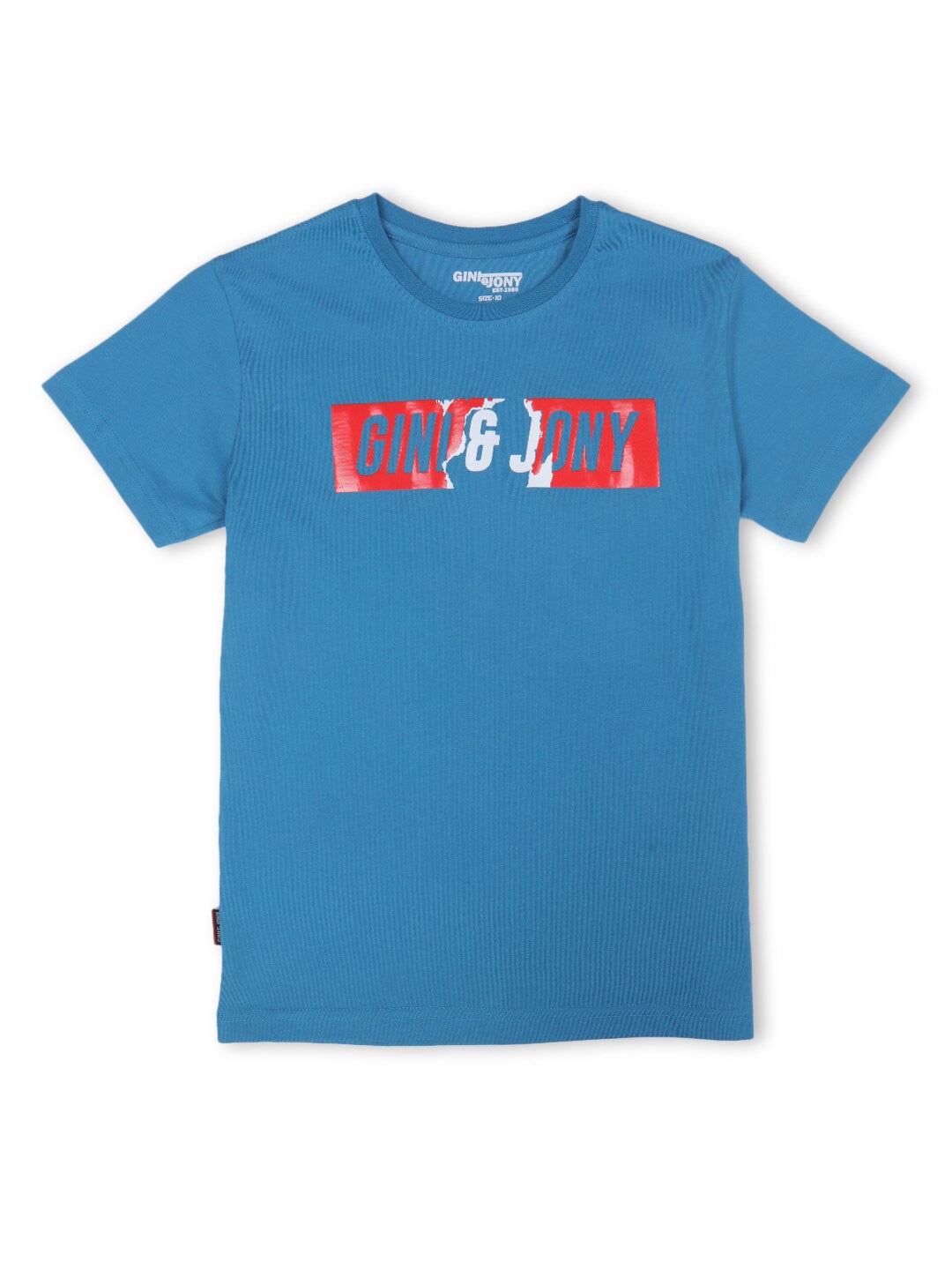 

Gini and Jony Boys Typography Printed Cotton T-shirt, Blue
