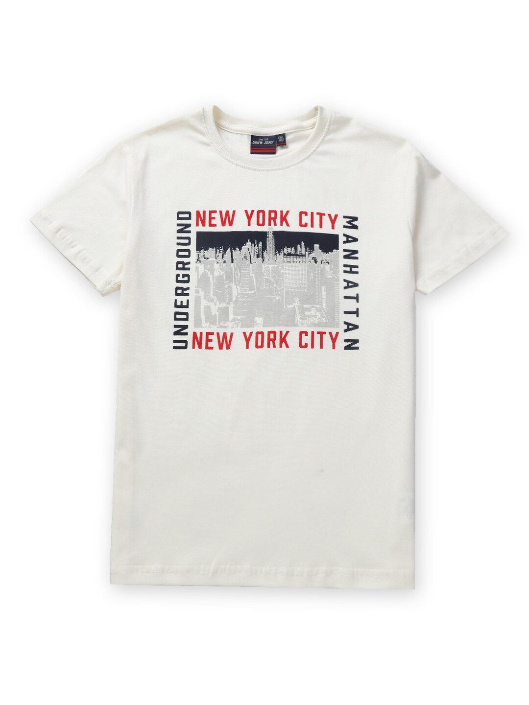 

Gini and Jony Boys Typography Printed Cotton T-Shirt, White