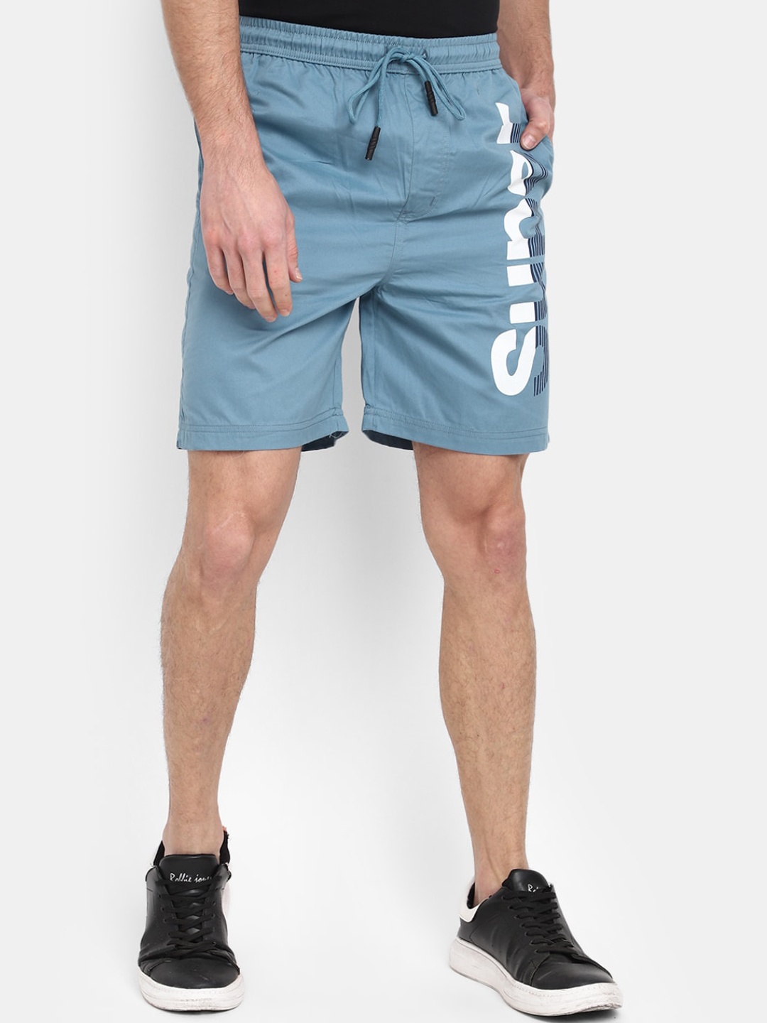

V-Mart Men Typography Printed Mid-Rise Cotton Regular Shorts, Teal
