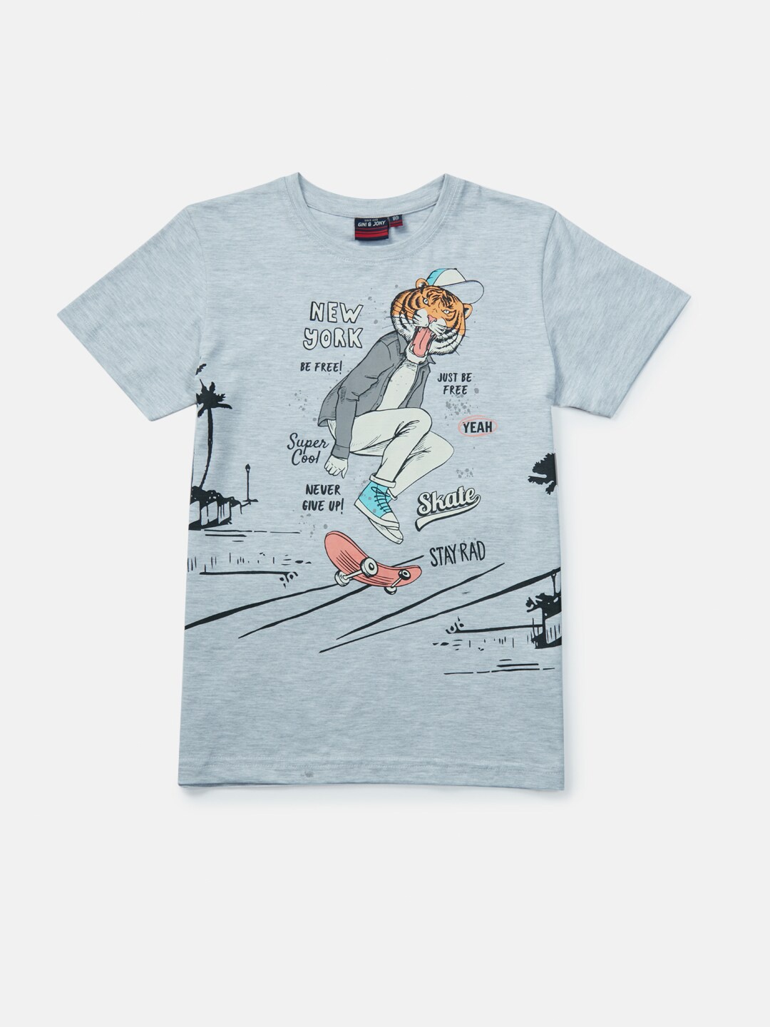 

Gini and Jony Boys Graphic Printed Cotton T-Shirt, Grey