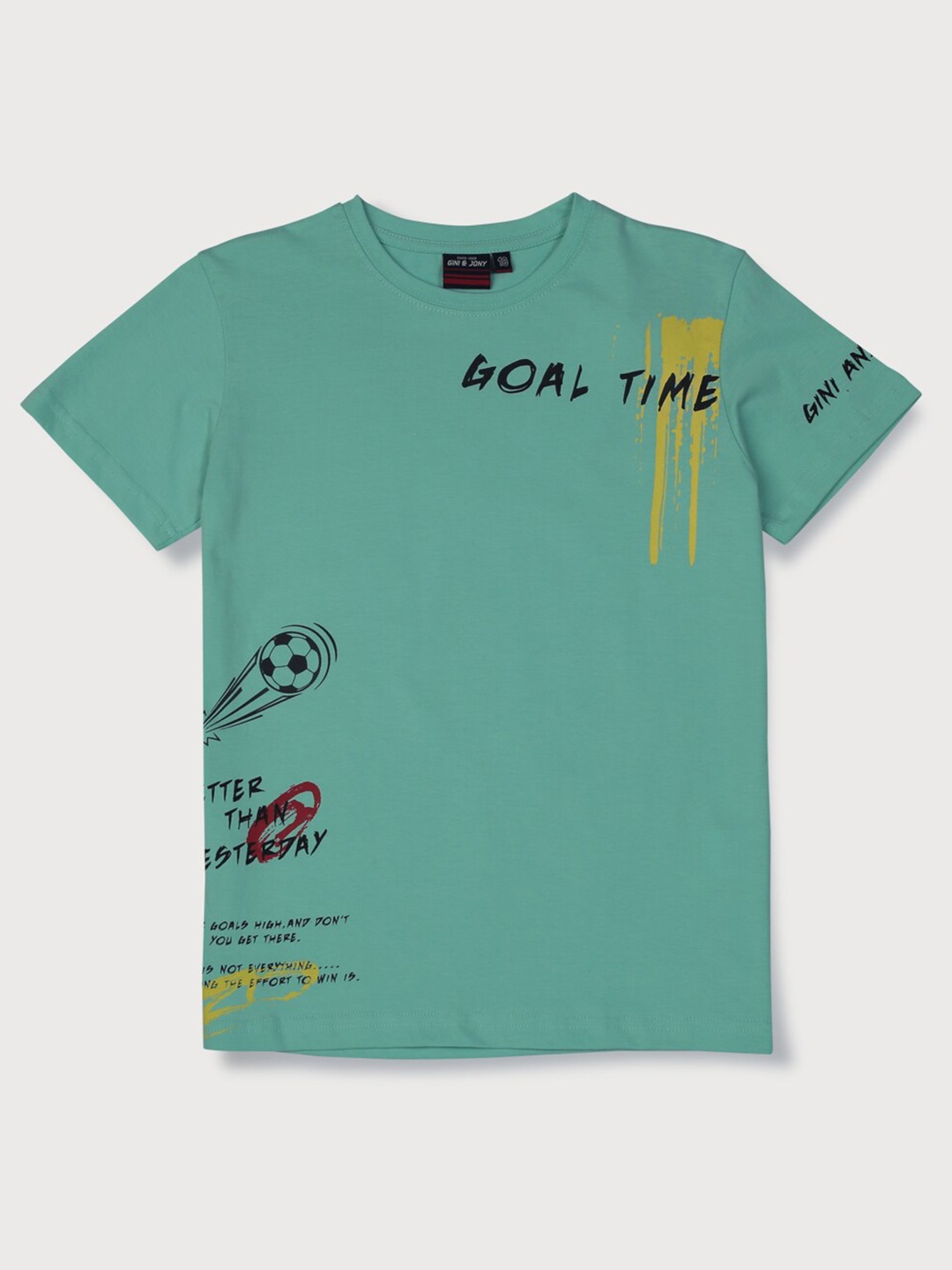 

Gini and Jony Boys Typography Printed Cotton T-shirt, Teal