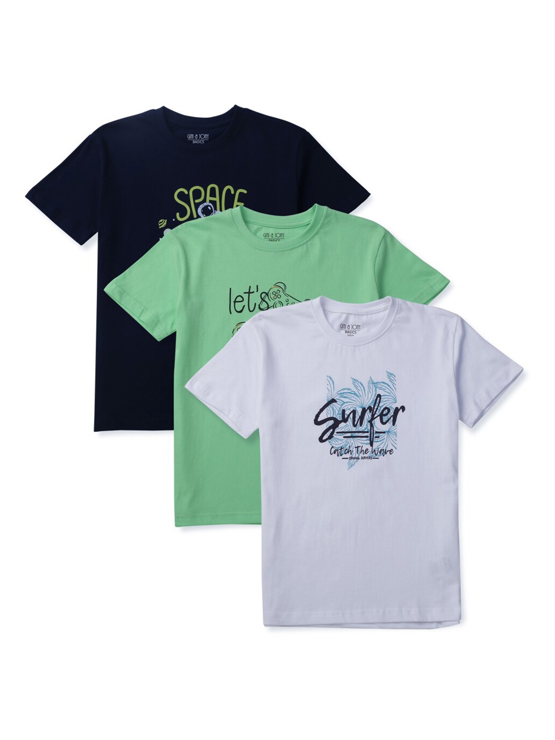 

Gini and Jony Boys Pack Of 3 Typography Printed Cotton T-shirt, Navy blue