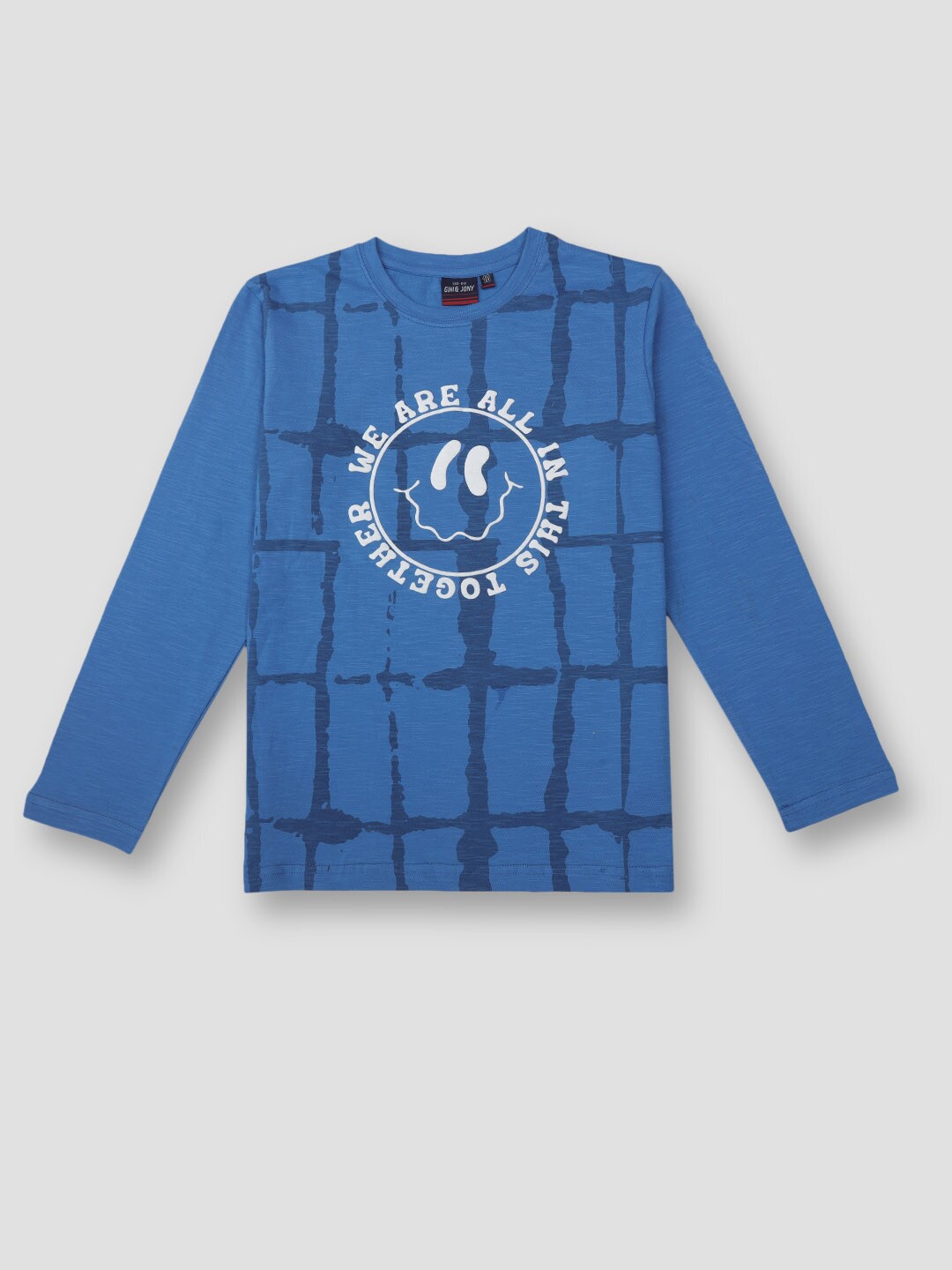 

Gini and Jony Boys Long Sleeves Typography Printed Cotton T-shirt, Blue