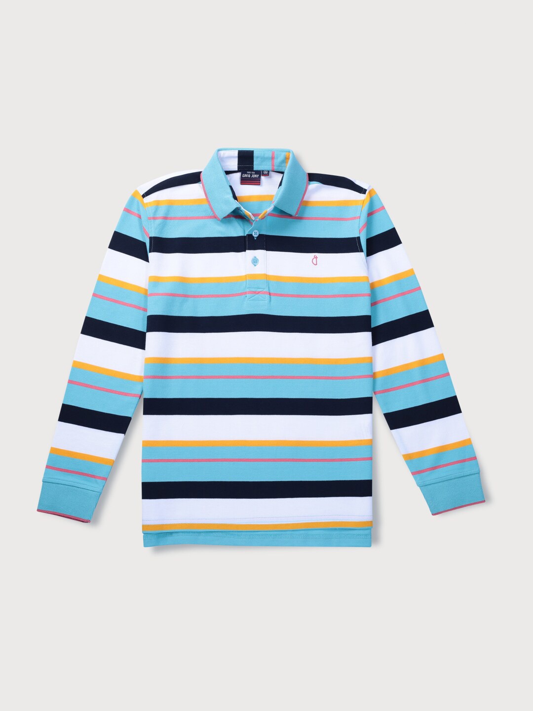 

Gini and Jony Infants Boys Striped Polo Collar Cotton T-shirt, Blue