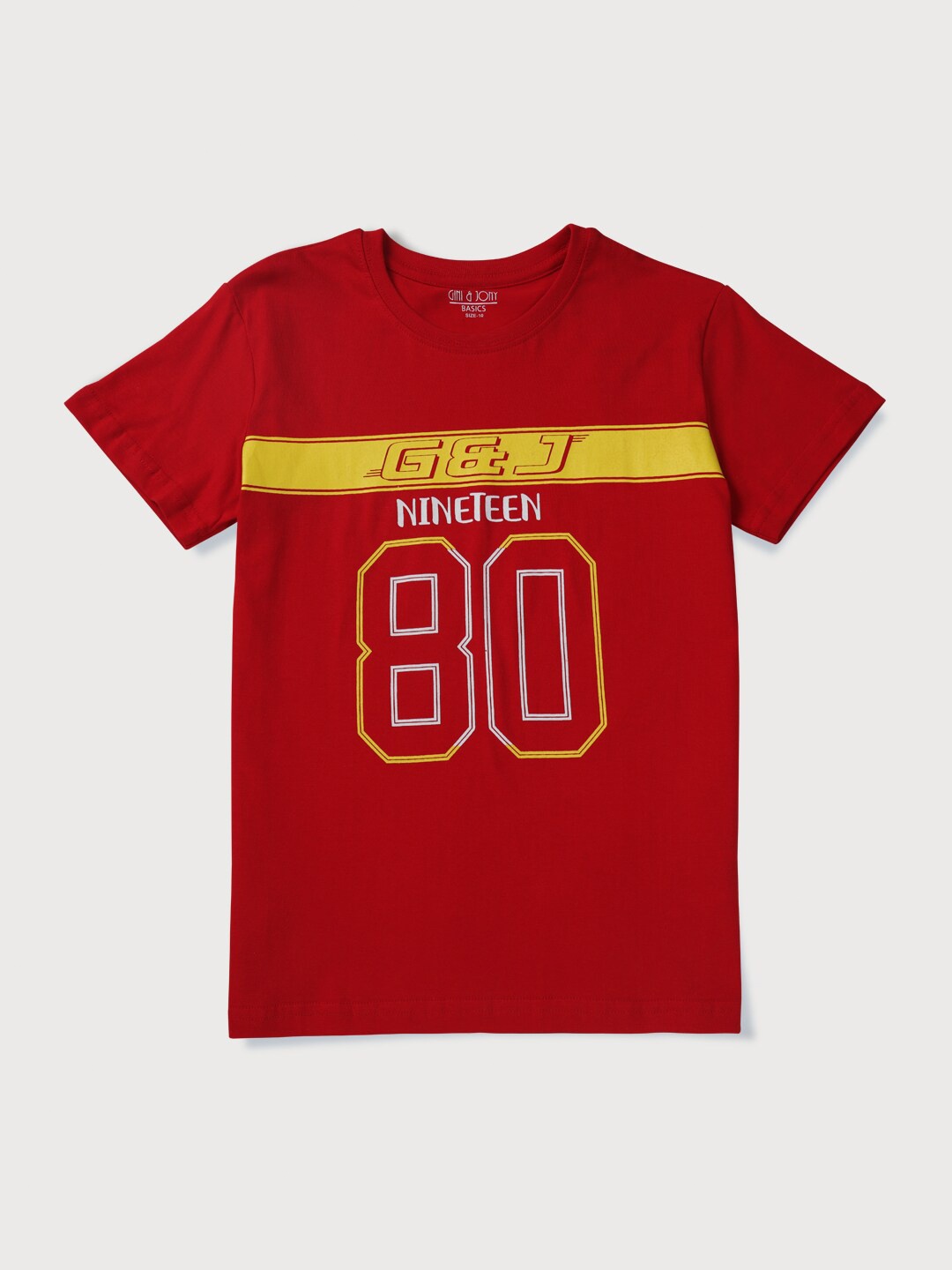 

Gini and Jony Boys Typography Printed Round Neck Cotton T-shirt, Red