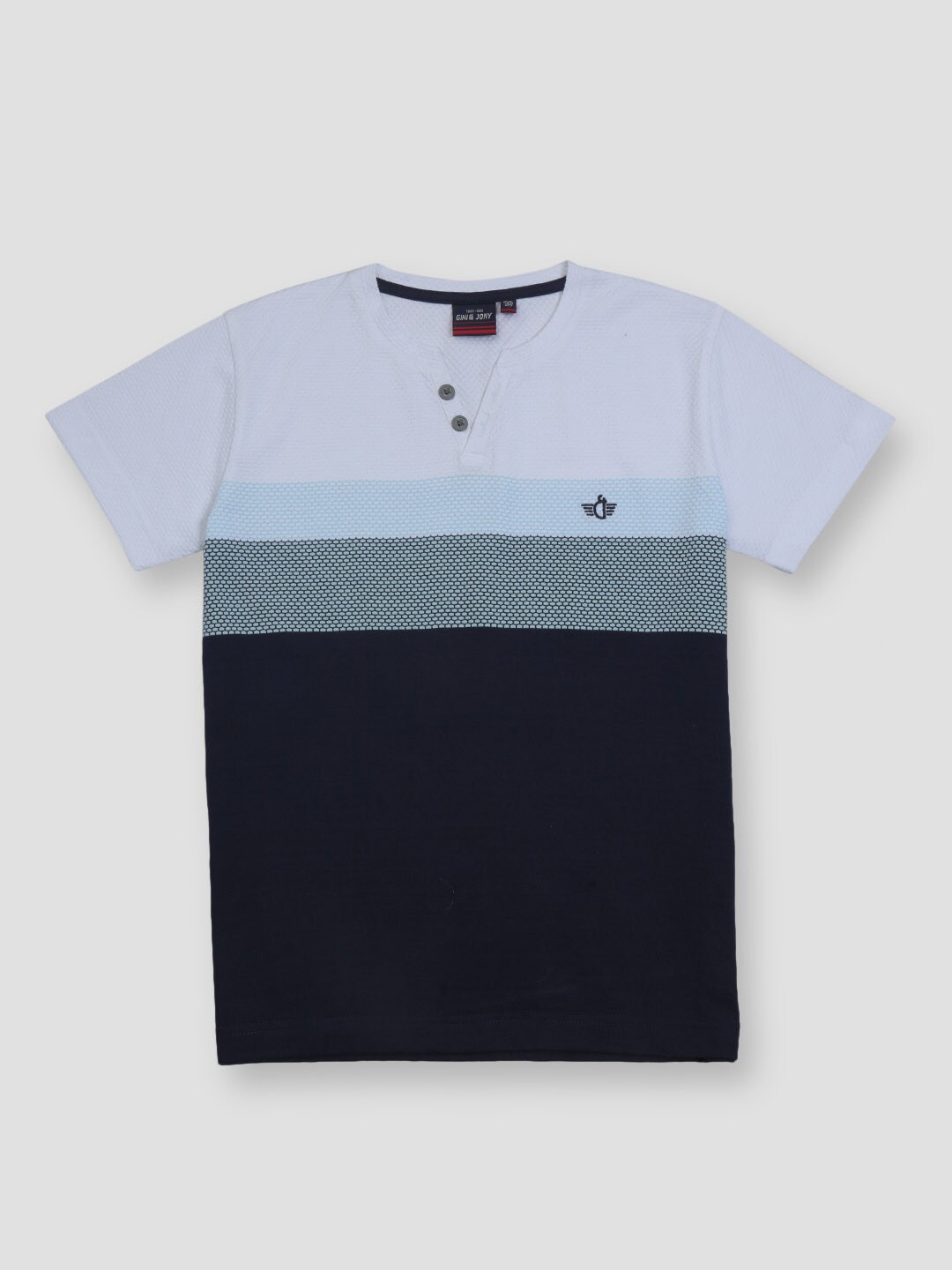 

Gini and Jony Boys Colourblocked Henley Neck Cotton T-shirt, Navy blue