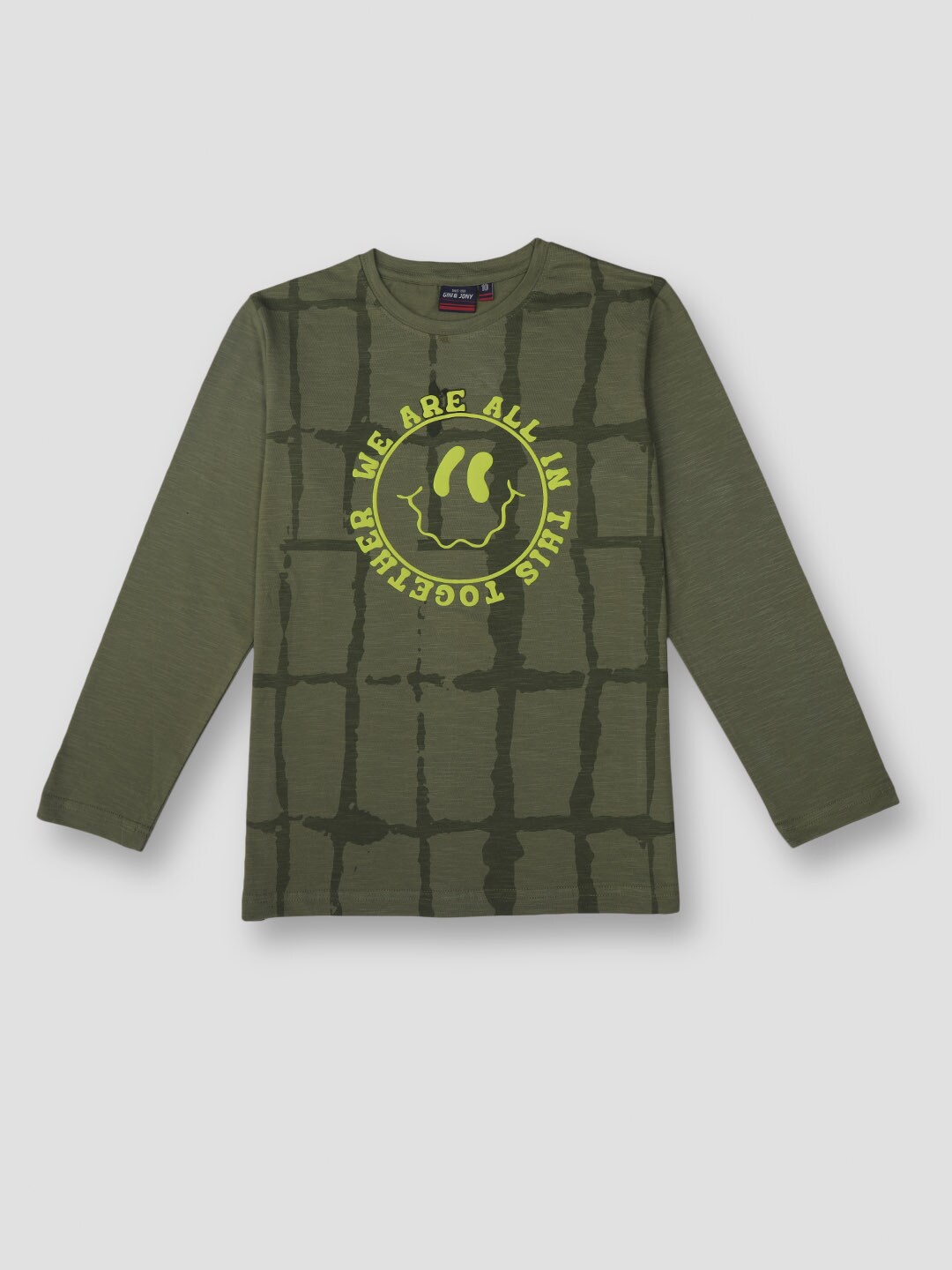 

Gini and Jony Boys Geometric Printed Round neck Cotton T-shirt, Olive