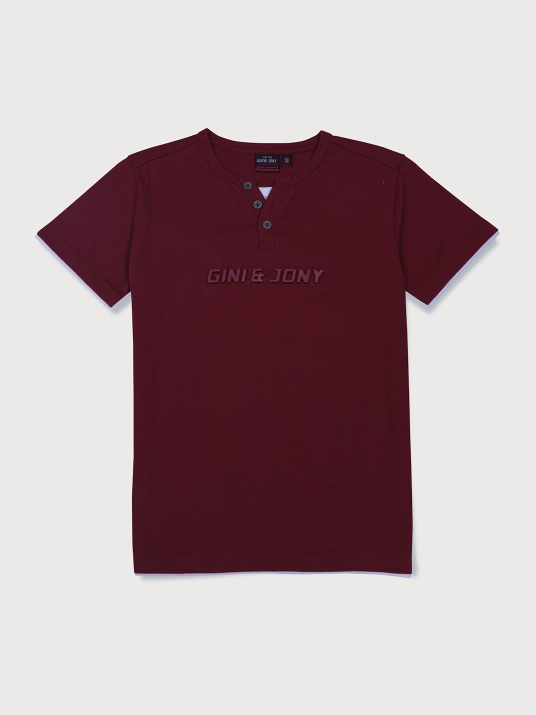 

Gini and Jony Boys Typography Printed Cotton T-Shirt, Maroon