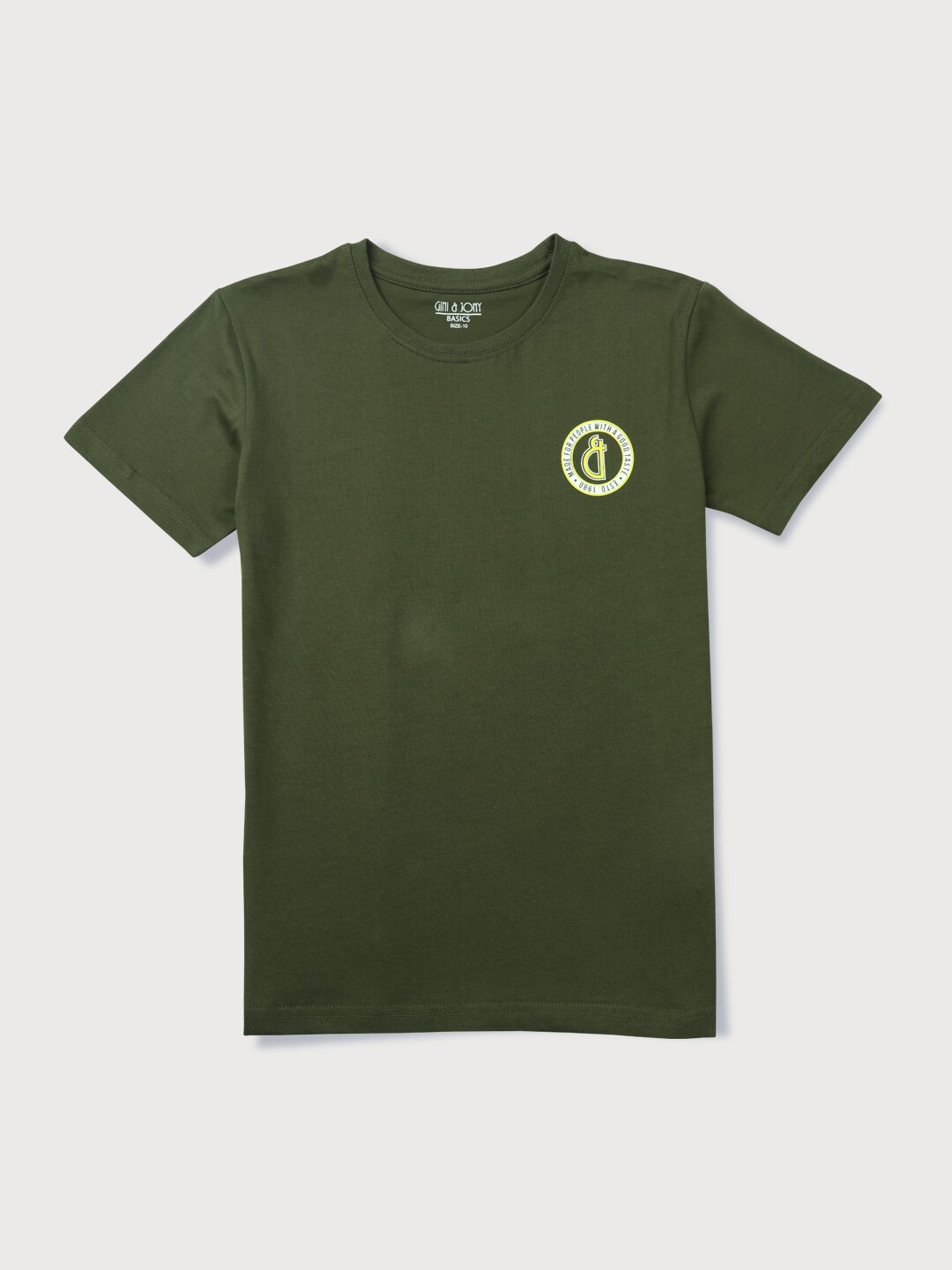 

Gini and Jony Boys Round Neck Cotton T-shirt, Olive