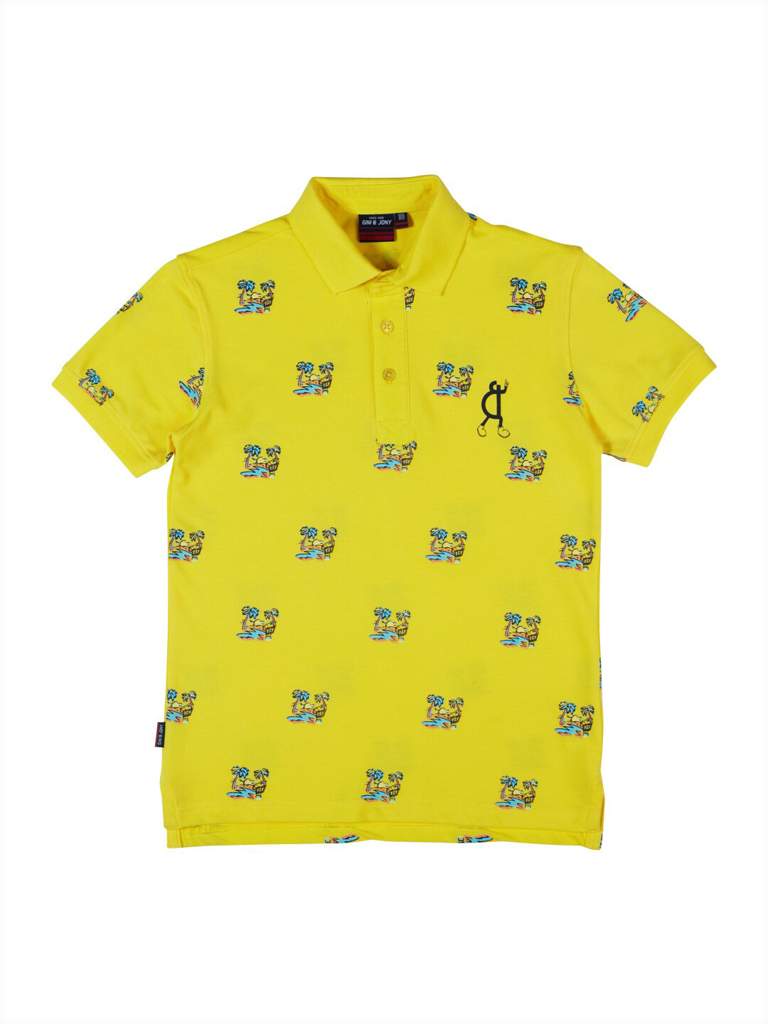 

Gini and Jony Boys Conversational Printed Polo Collar Cotton T-shirt, Yellow