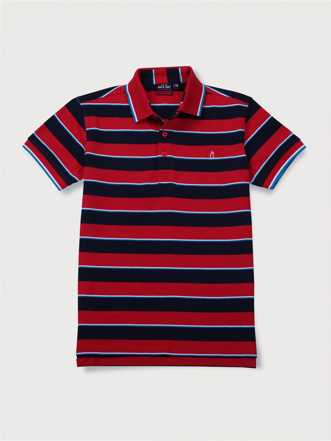 

Gini and Jony Boys Horizontal Striped Polo Collar Cotton T-shirt, Red