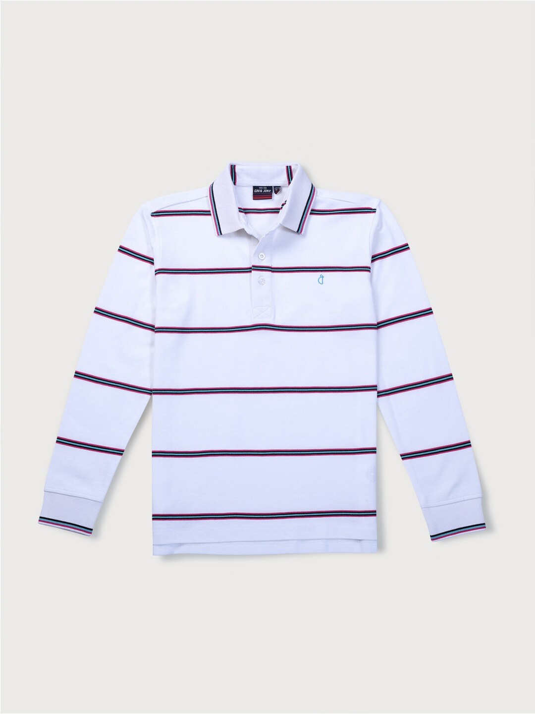 

Gini and Jony Boys Striped Polo Collar Cotton T-Shirt, White