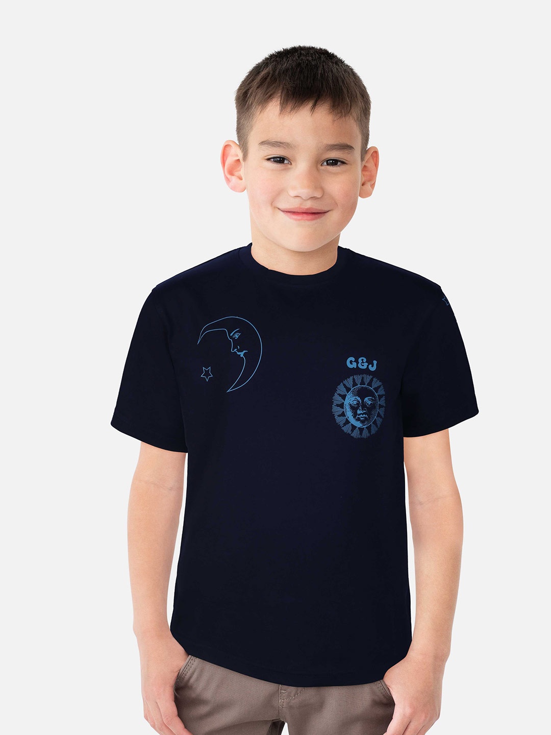 

Gini and Jony Boys Round Neck Graphic Printed Cotton T-shirt, Navy blue