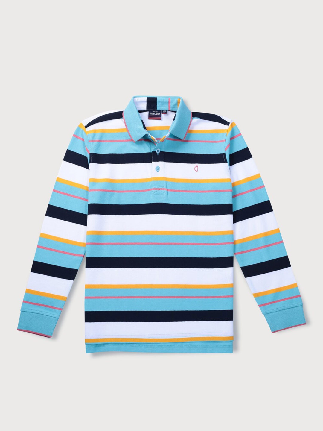 

Gini and Jony Boys Horizontal Striped Polo Collar Cotton T-Shirt, Blue