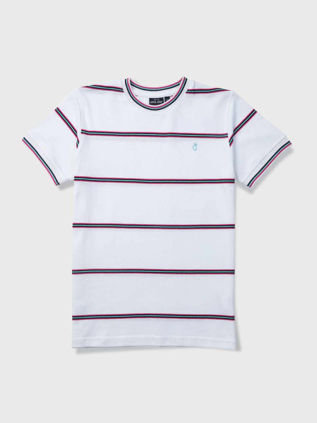 

Gini and Jony Boys Round Neck Striped Cotton T-shirt, White