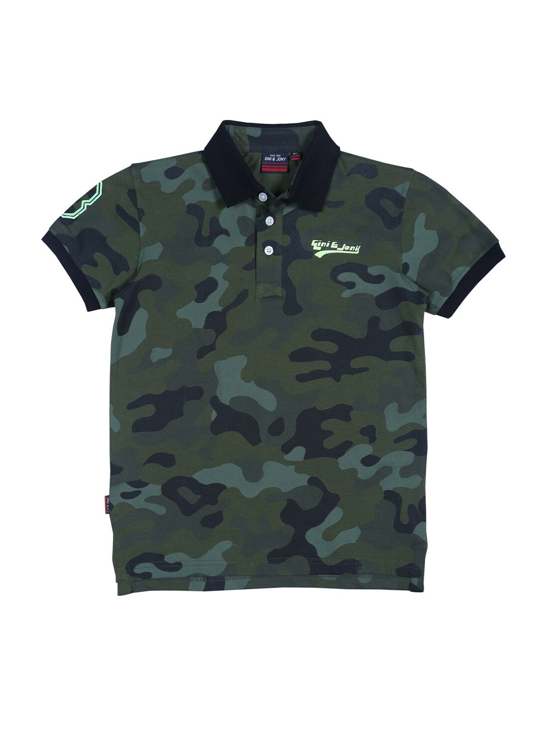 

Gini and Jony Boys Camouflage Printed Polo Collar Cotton T-shirt, Olive