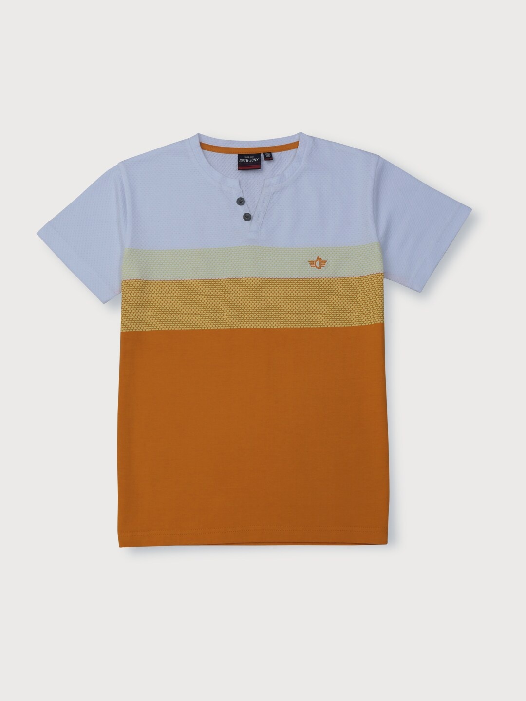 

Gini and Jony Infants Boys Colourblocked Henley Neck Cotton T-shirt, Orange