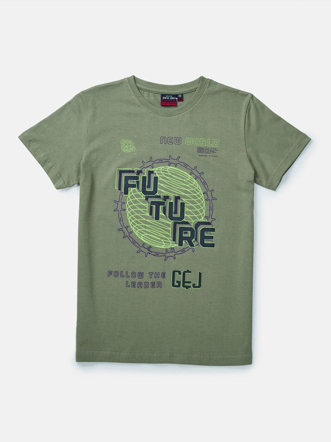 

Gini and Jony Infant Typography Printed Cotton T-Shirt, Olive