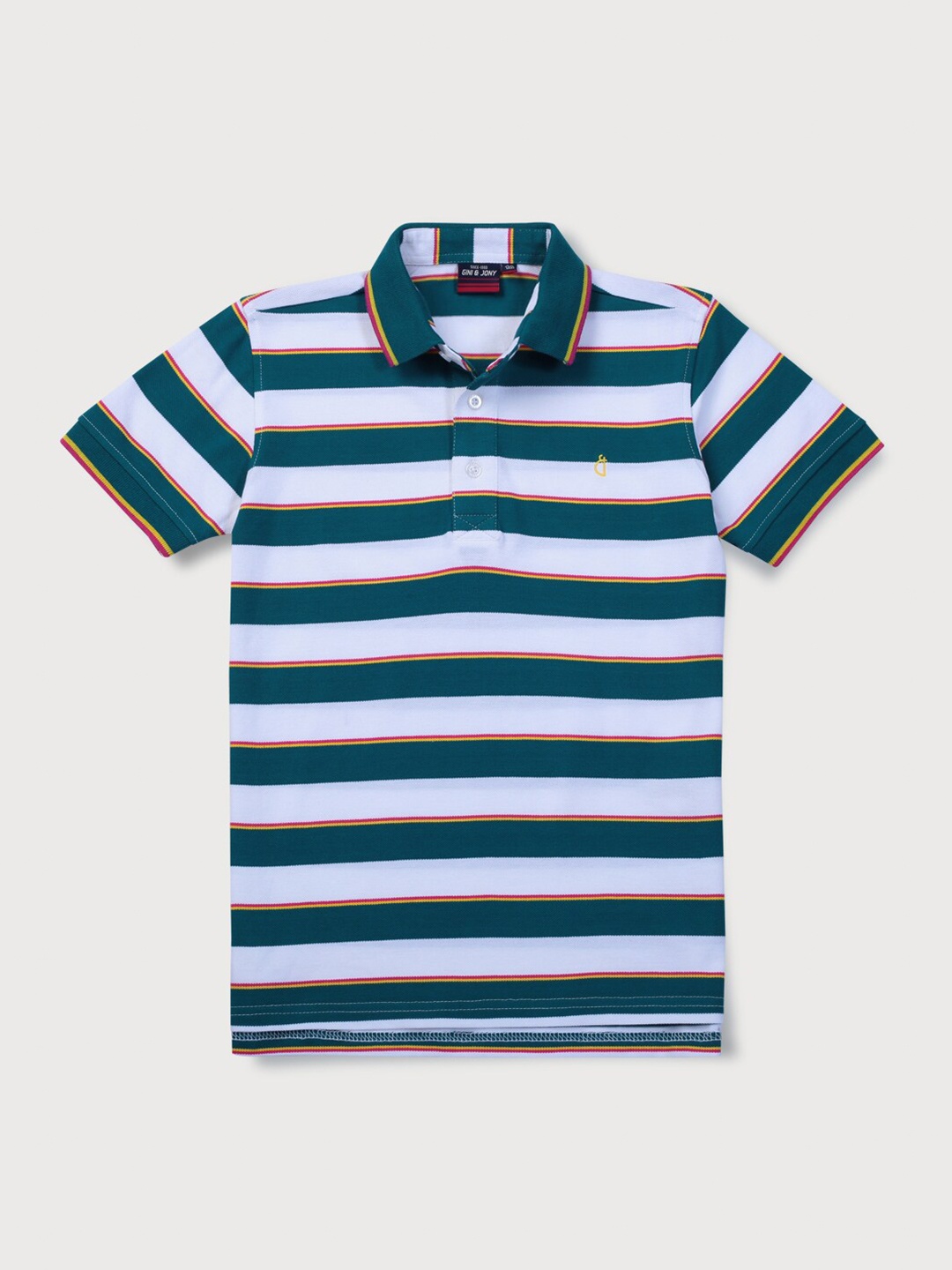 

Gini and Jony Boys Polo Collar Striped Cotton T-shirt, Green
