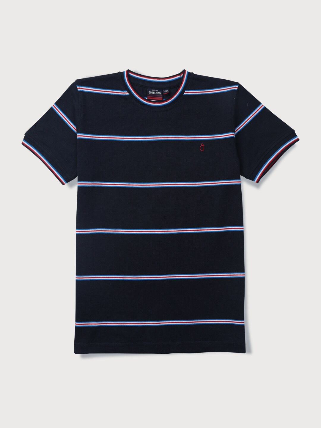 

Gini and Jony Boys Striped Round Neck Short Sleeves Cotton T-shirt, Navy blue