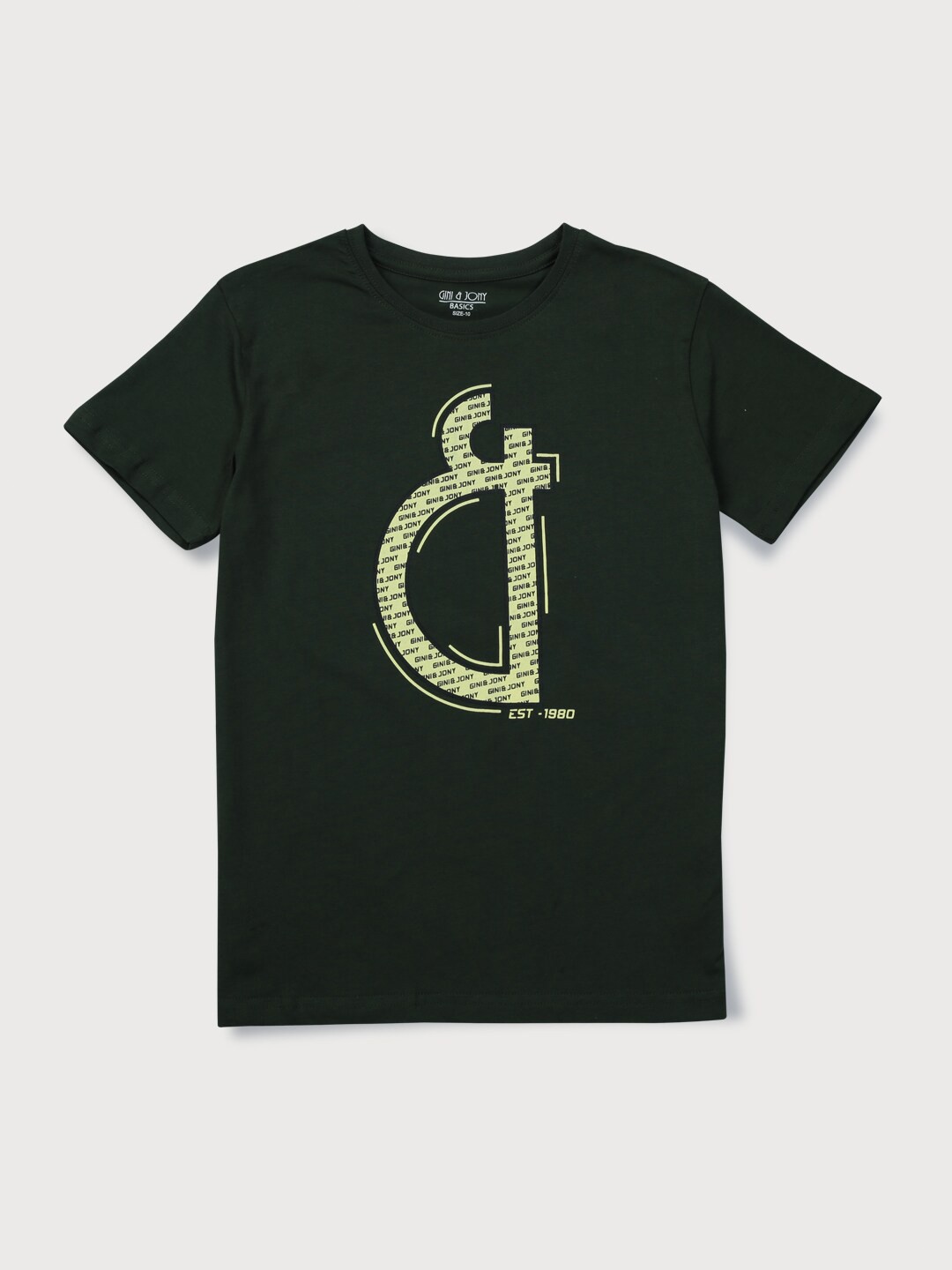 

Gini and Jony Boys Typography Printed Round Neck Cotton T-shirt, Green