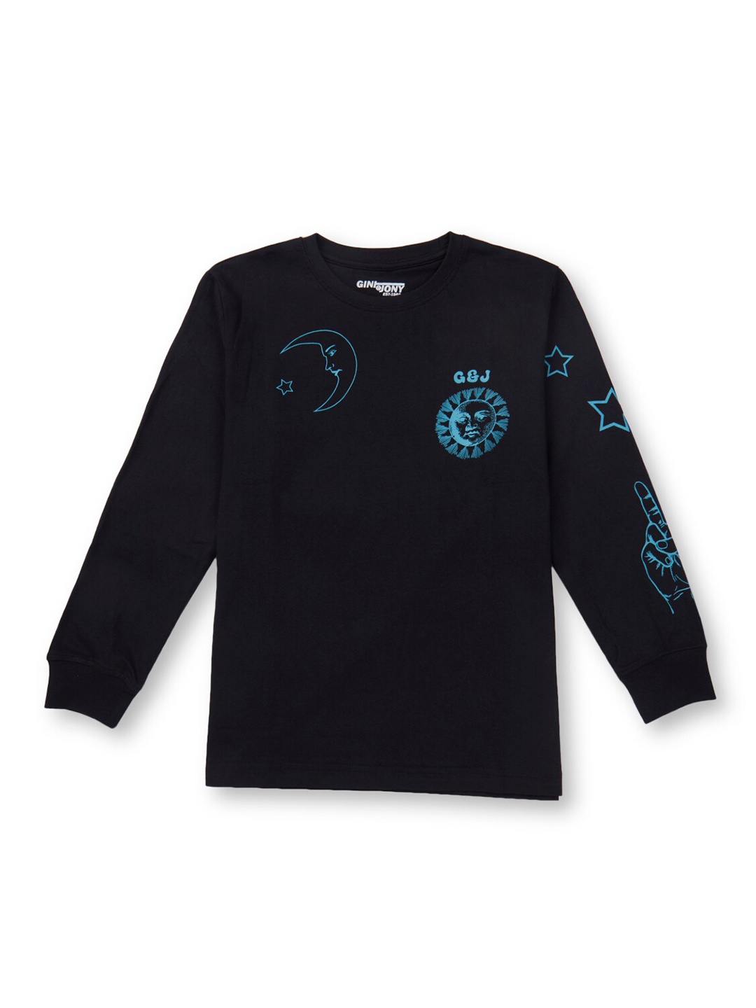 

Gini and Jony Boys Graphic Printed Round Neck Long Sleeves Cotton T-shirt, Black