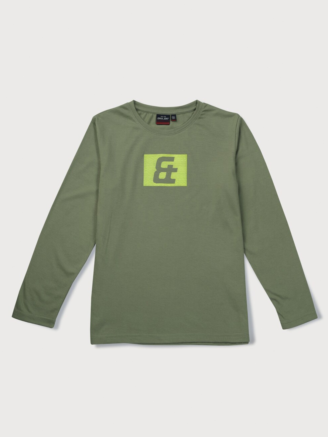 

Gini and Jony Boys Typography Printed Long Sleeves Cotton T-shirt, Olive