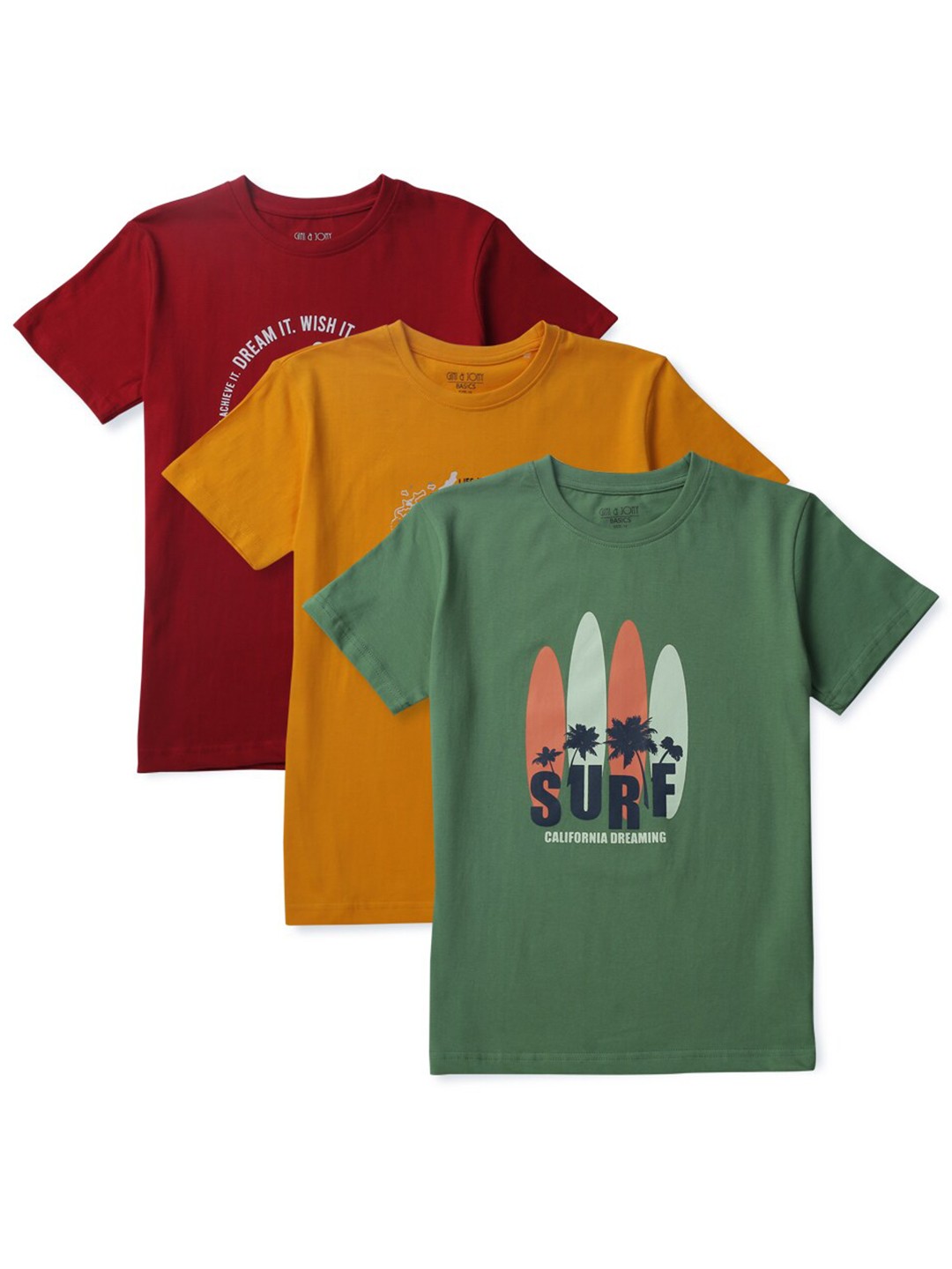 

Gini and Jony Infants Boys Typography Printed Pack Of 3 Cotton T-shirts, Red