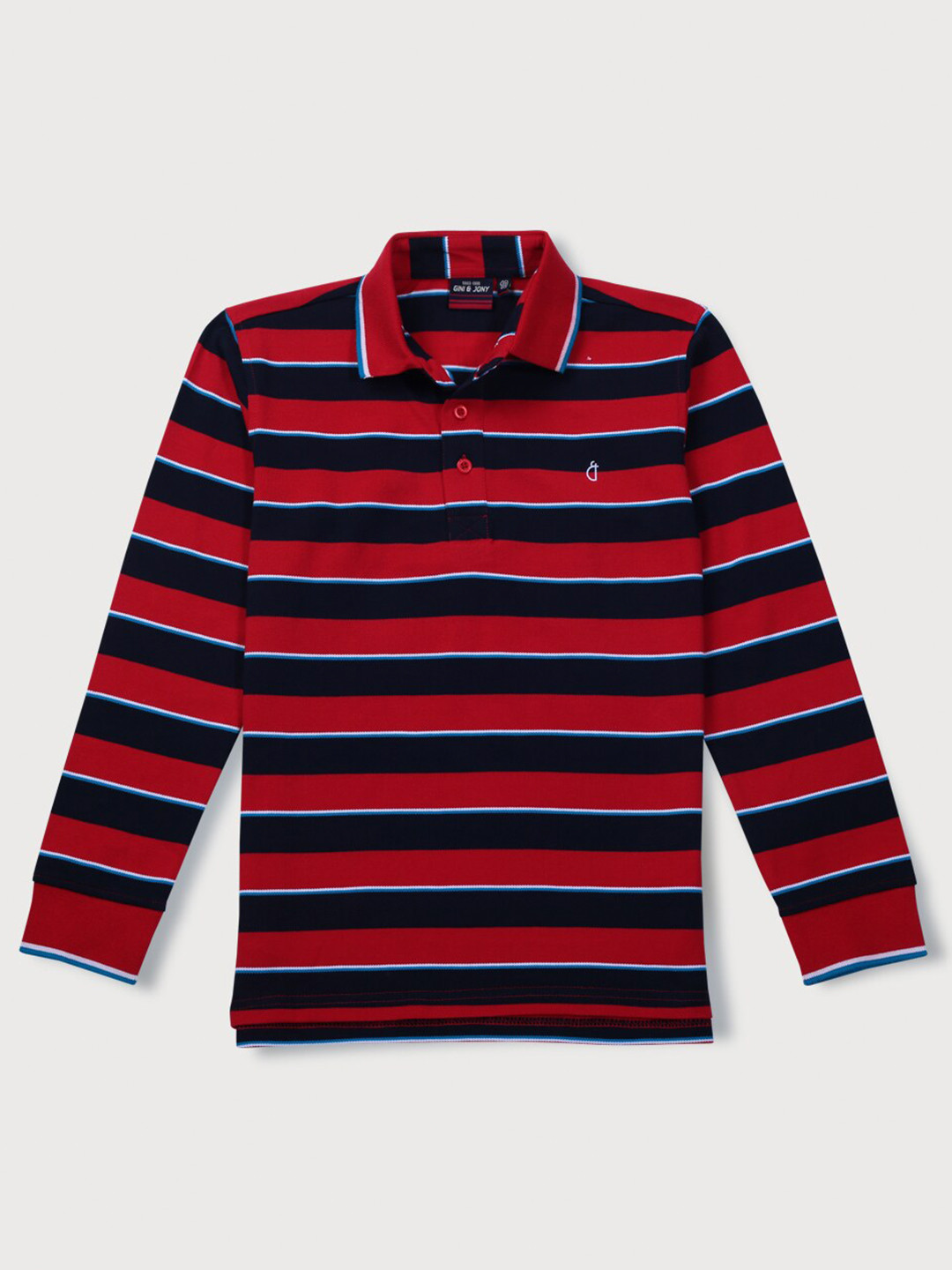 

Gini and Jony Boys Striped Polo Collar Cotton T-shirt, Red