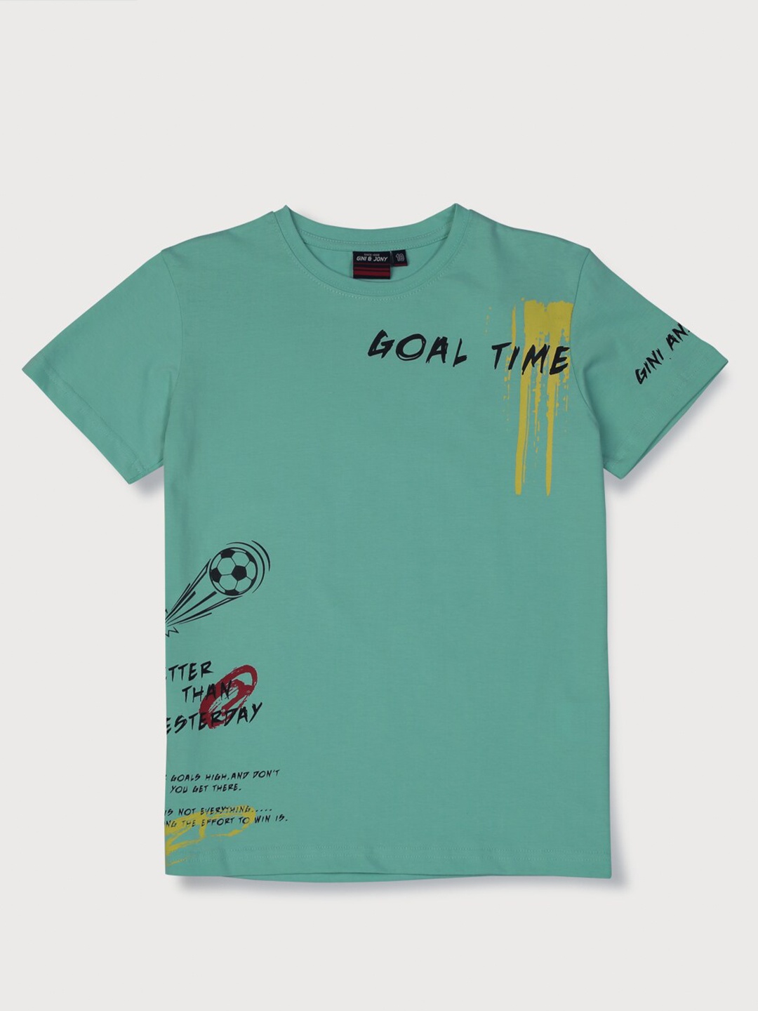 

Gini and Jony Boys Typography Printed Cotton T-shirt, Sea green