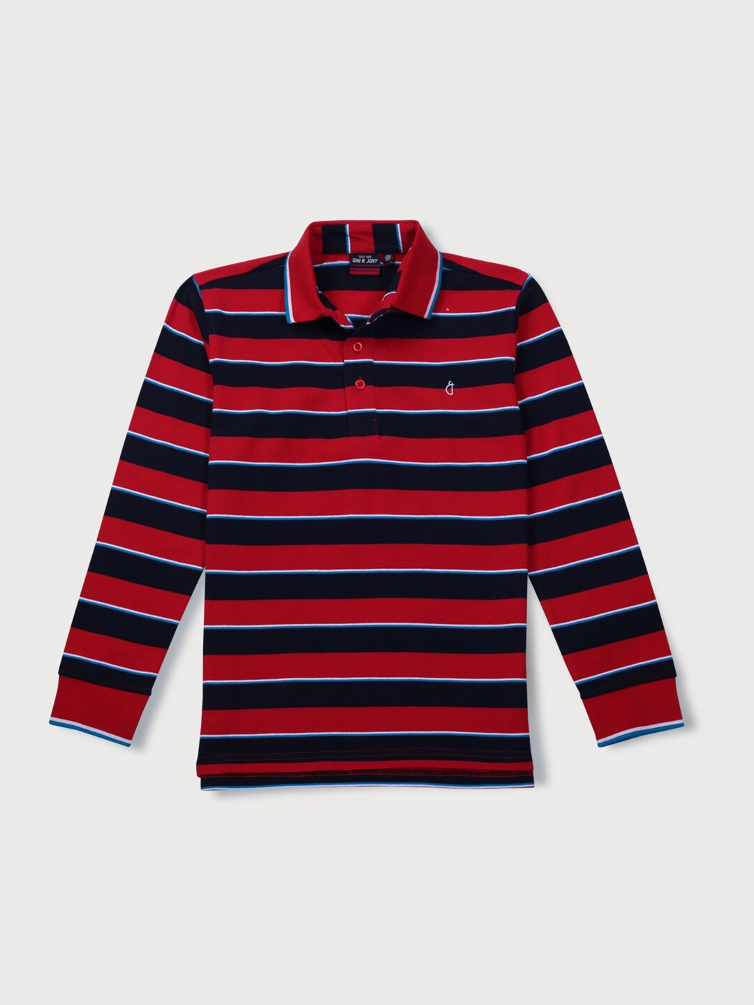 

Gini and Jony Boys Horizontal Striped Polo Collar Cotton T-shirt, Red