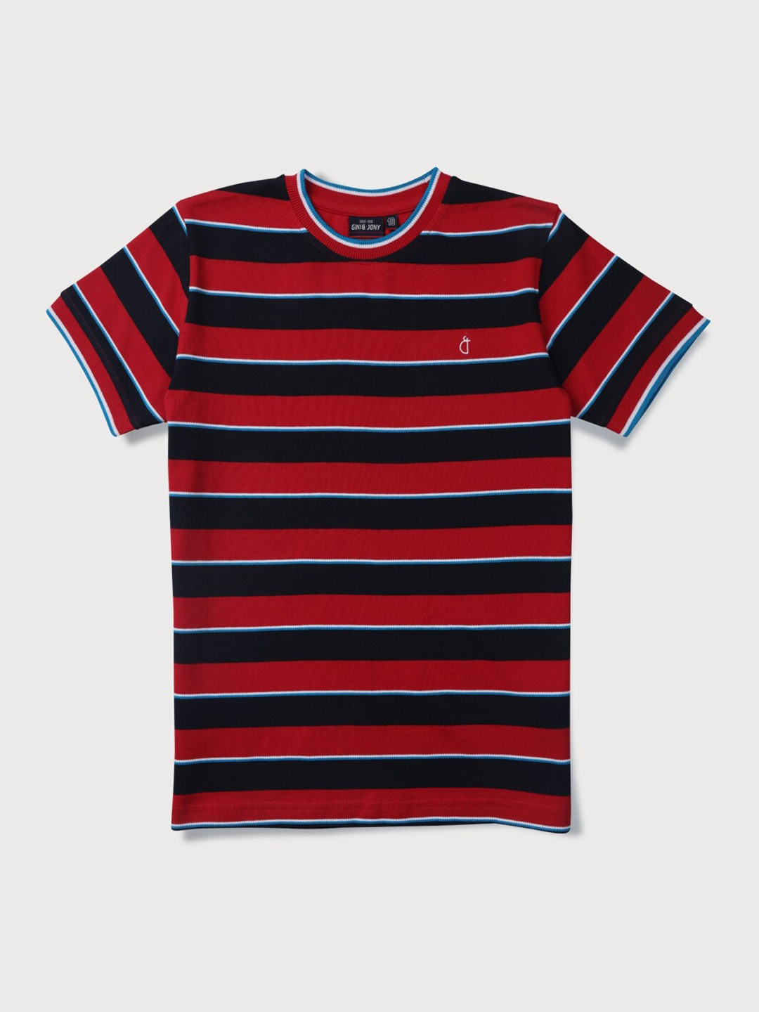 

Gini and Jony Boys Striped Round Neck Short Sleeves Cotton T-shirt, Red