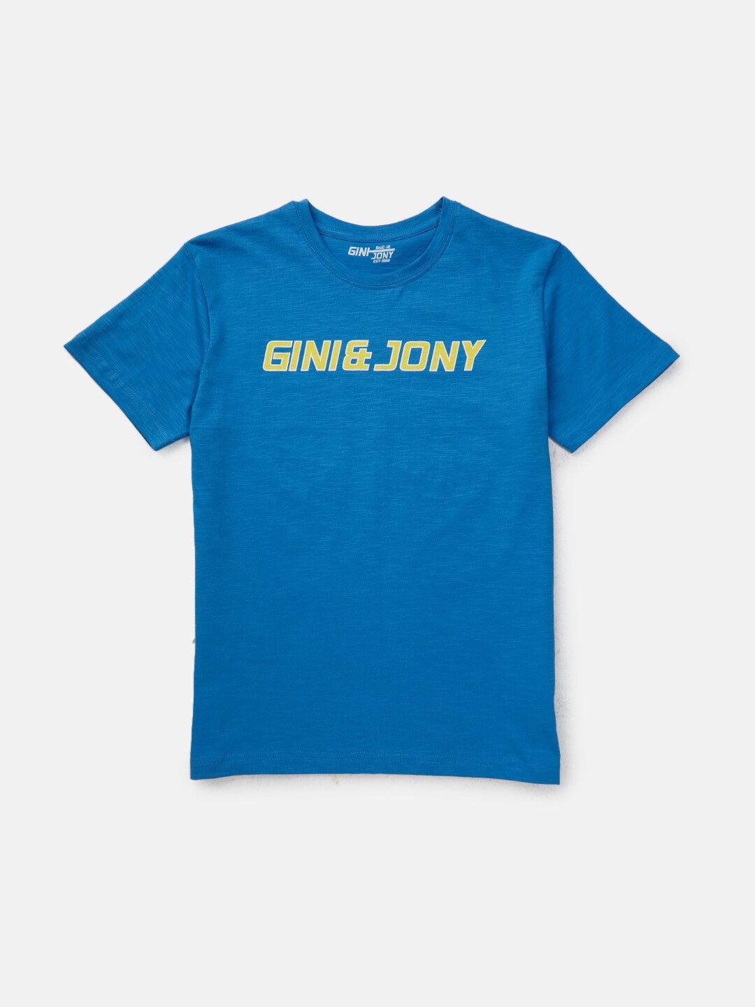 

Gini and Jony Boys Typography Printed Cotton T-shirt, Blue