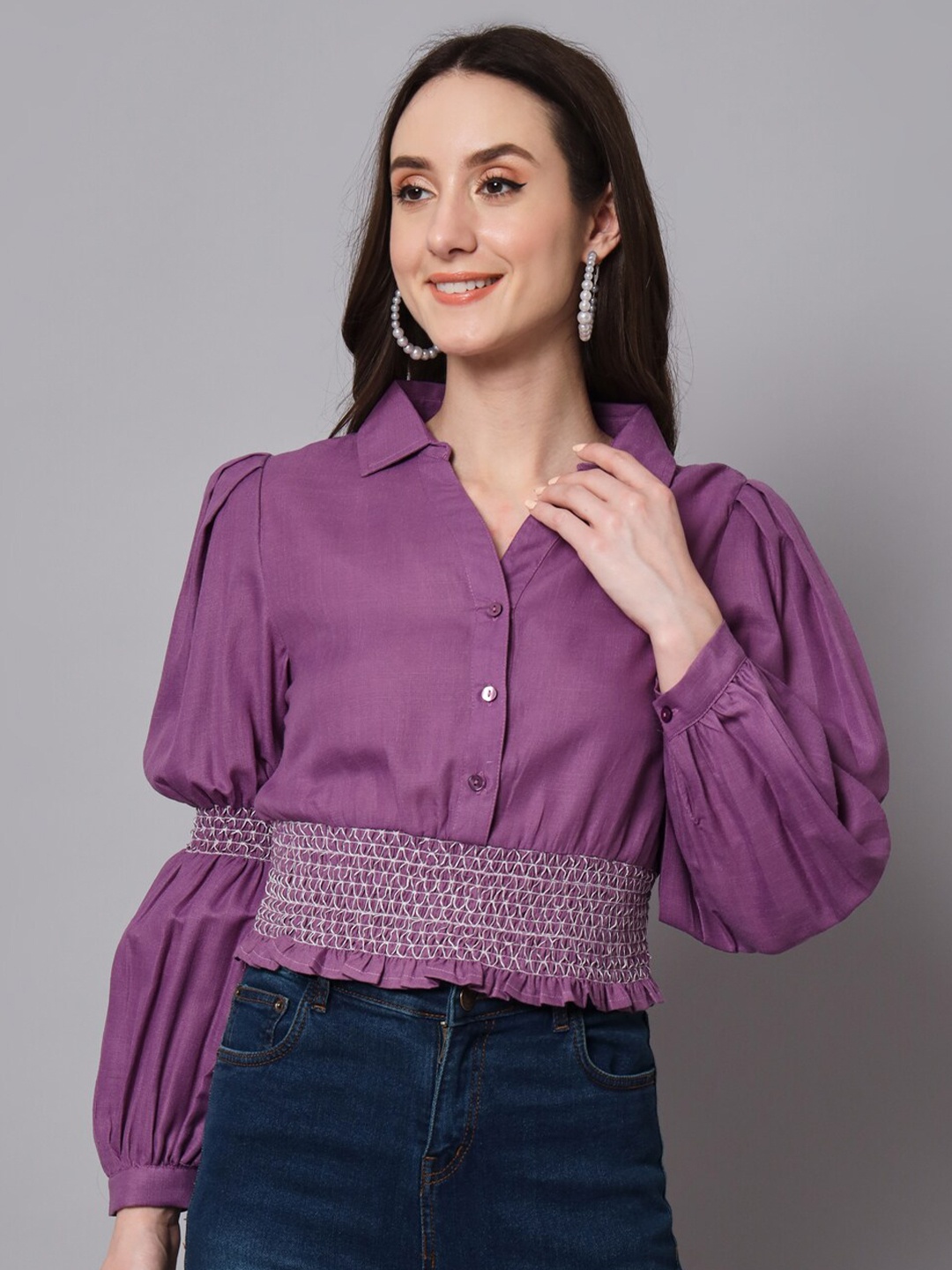 

The Dry State Puff Sleeve Shirt Style Top, Lavender