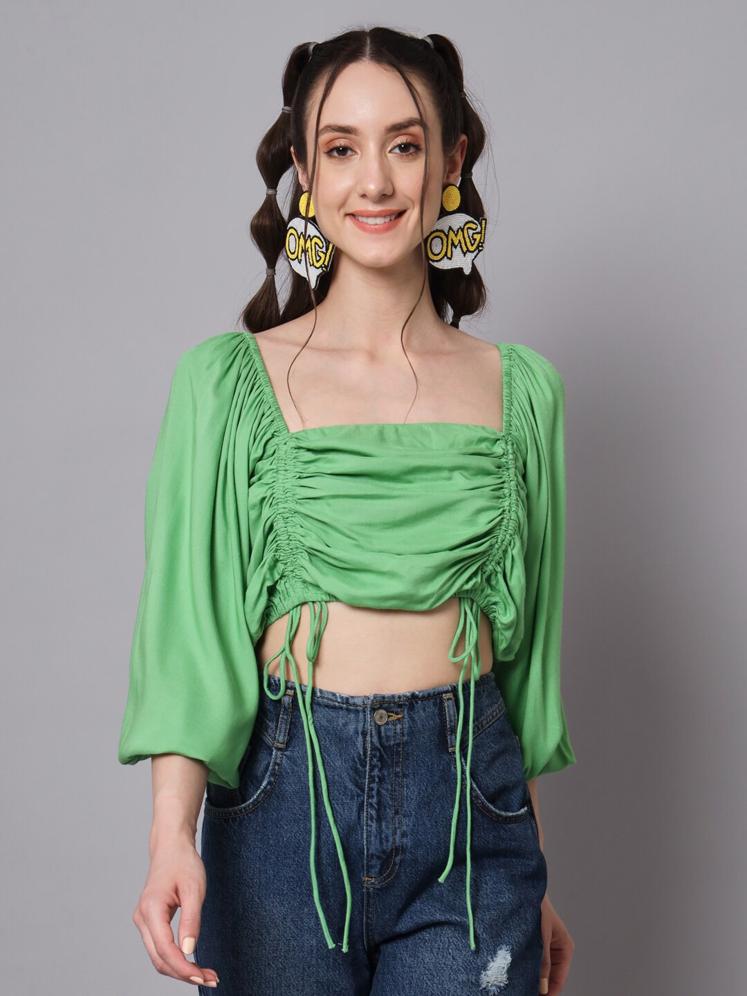 

The Dry State Square Neck Ruched Crop Top, Green