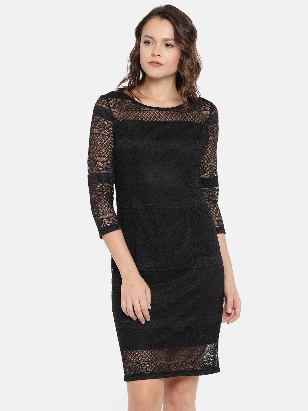 

U.S. Polo Assn. Women Women Black Self Design Sheath Dress