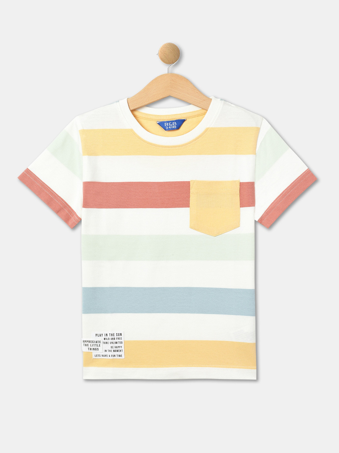 

R&B Boys Striped Relaxed Fit Cotton T-shirt, White