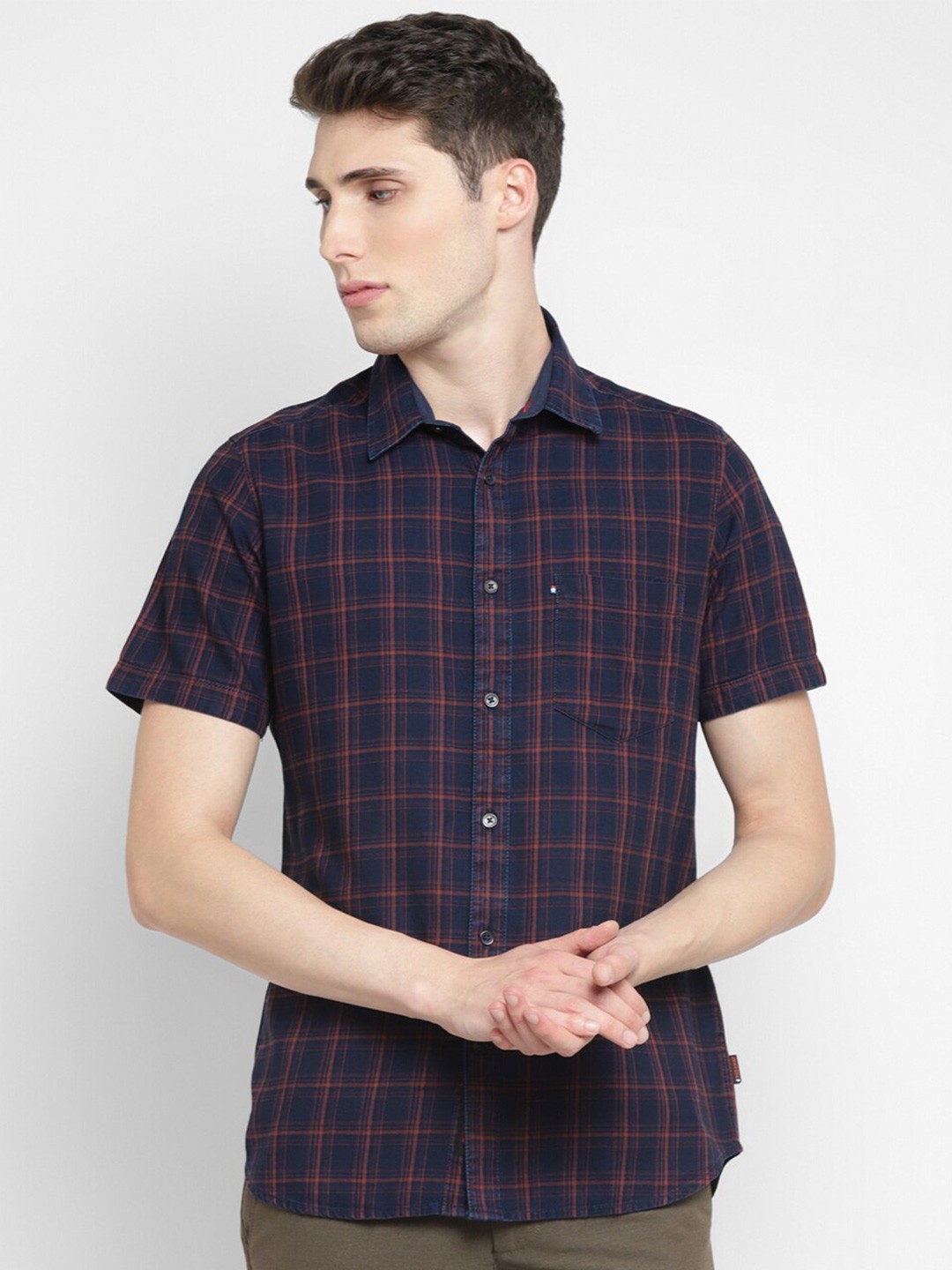 

Red Chief Slim Fit Tartan Checks Cotton Casual Shirt, Blue