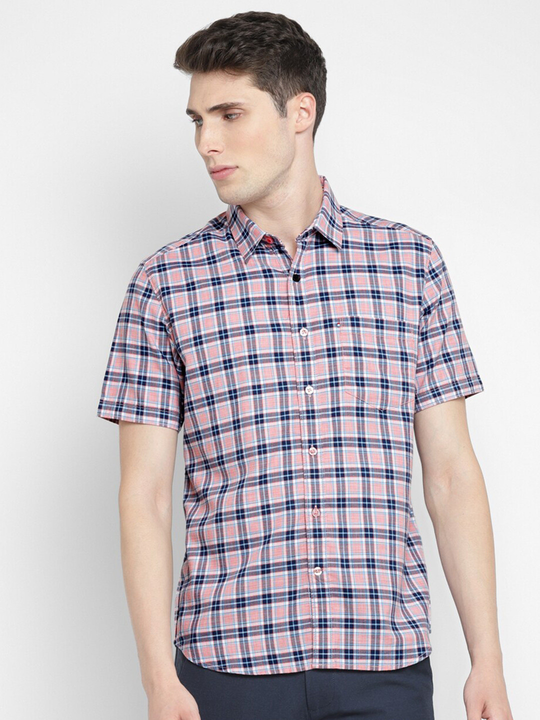 

Red Chief Slim Fit Tartan Checks Cotton Casual Shirt, Pink
