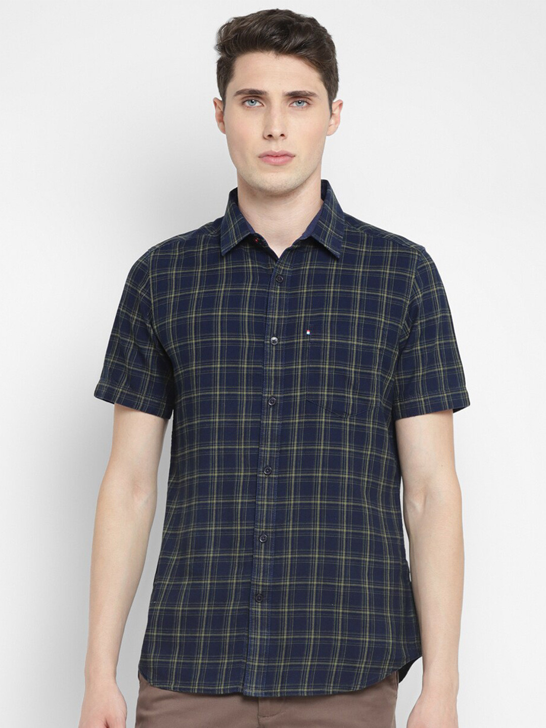 

Red Chief Slim Fit Tartan Checks Cotton Casual Shirt, Blue