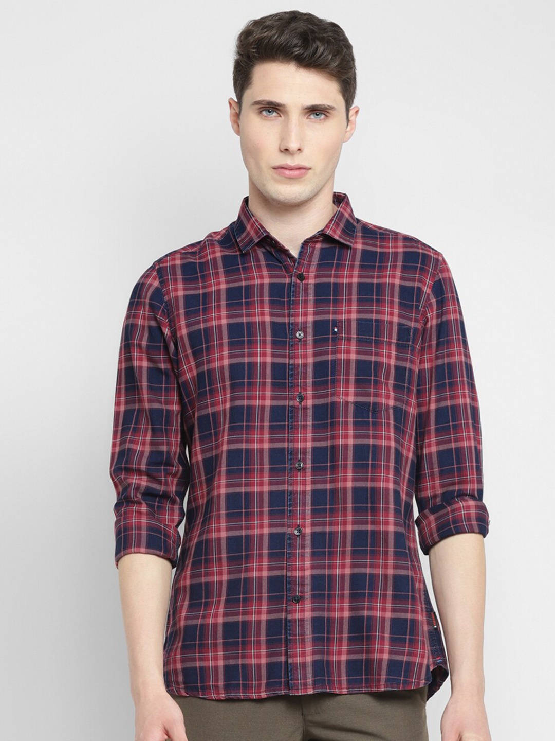 

Red Chief Slim Fit Tartan Checks Cotton Casual Shirt, Maroon