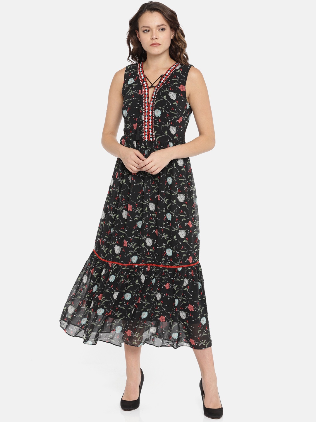 

U.S. Polo Assn. Women Women Black Printed A-Line Dress