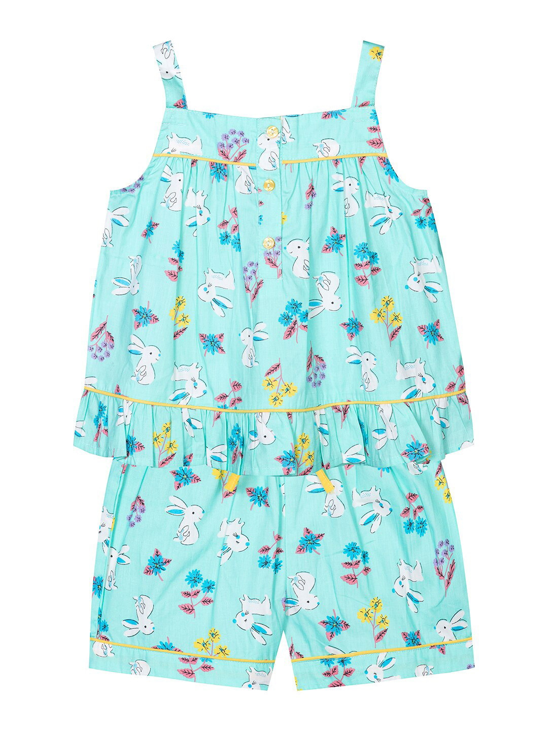 

Budding Bees Girls Printed Pure Cotton Top with Shorts, Blue