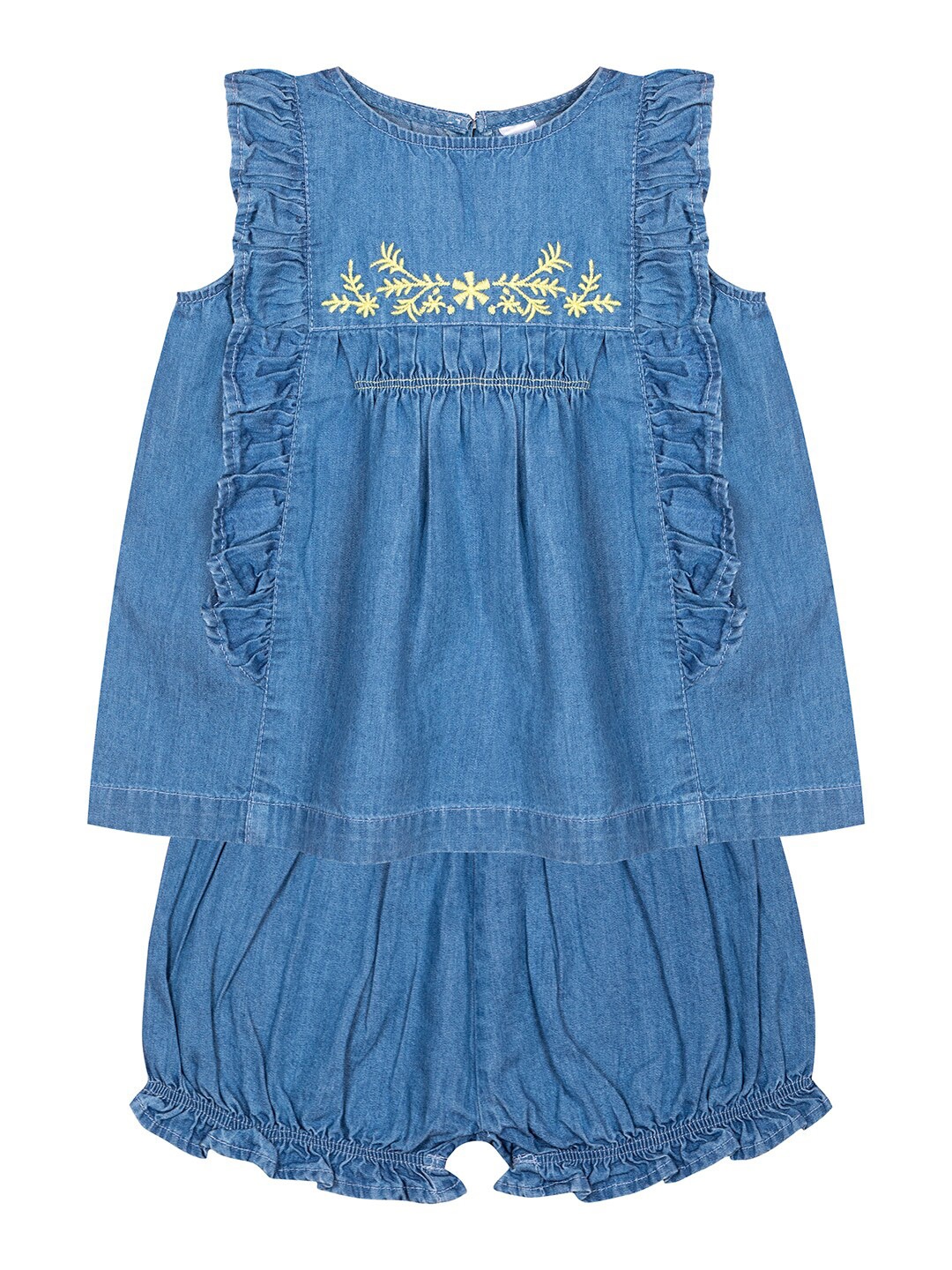 

Budding Bees Infant Girls Embroidered Denim Top With Shorts Set, Blue