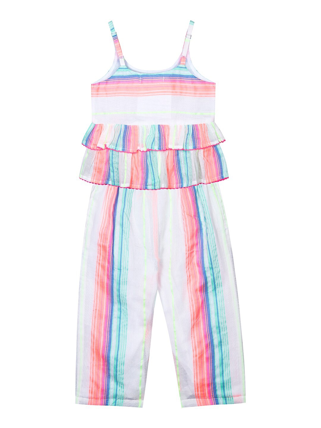 

Budding Bees Girls Striped Shoulder Straps Pure Cotton Top with Trousers, Pink