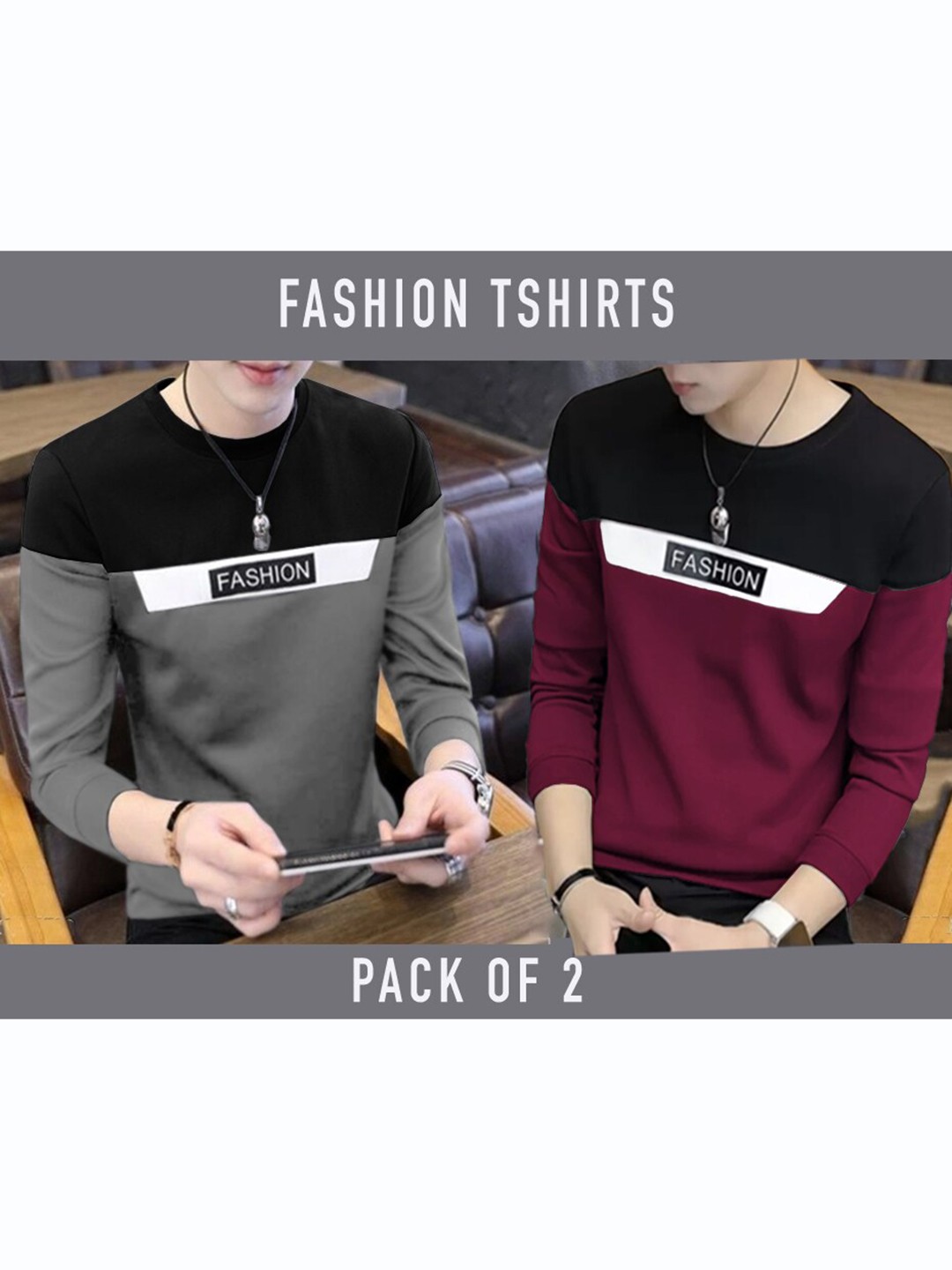 

BLIVE Pack of 2 Colourblocked Cotton Sweatshirts, Grey
