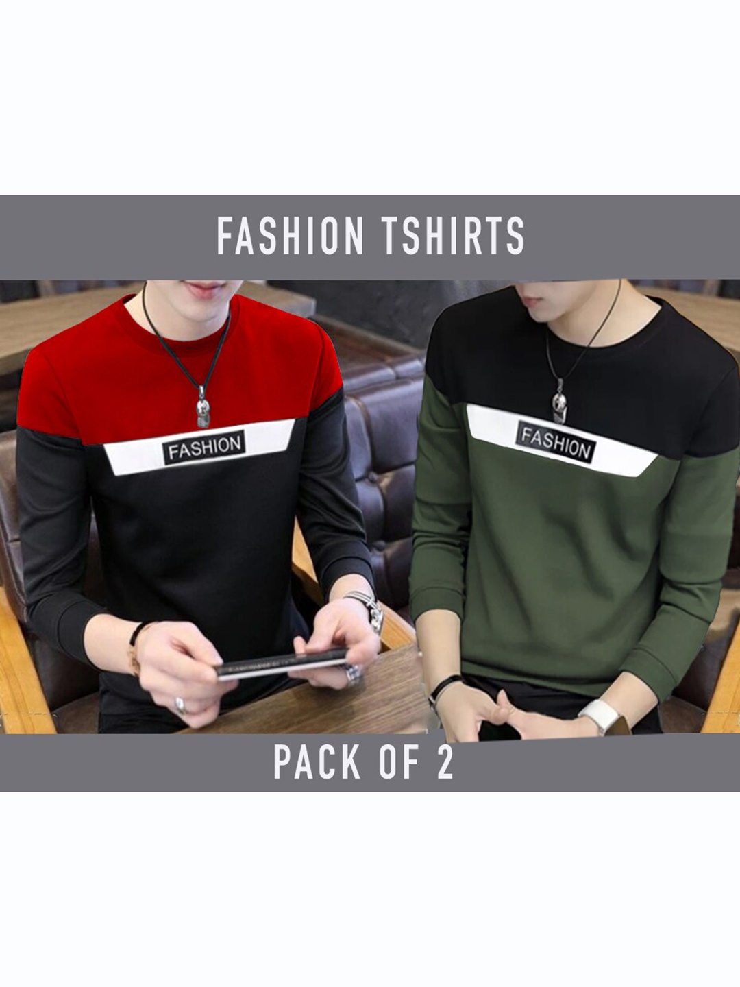 

BLIVE Pack Of 2 Colourblocked Cotton T-shirt, Olive